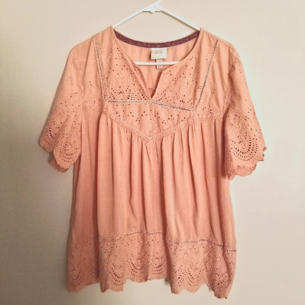 EUC Knox Rose Eyelet Short Sleeve Top in Dusty Rose Size 2X